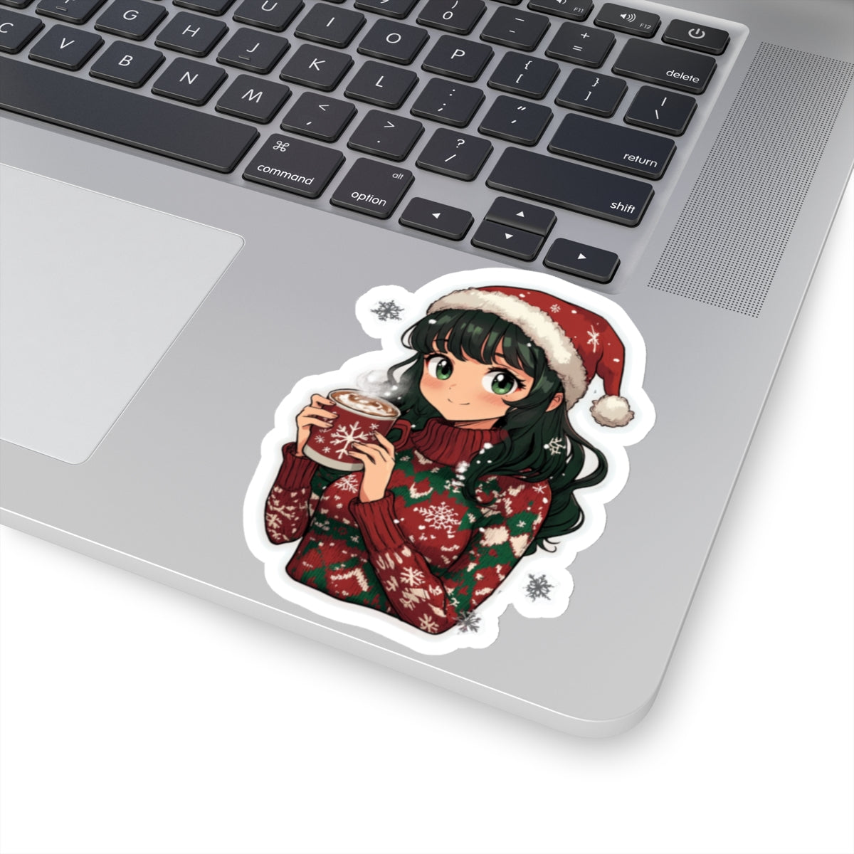 Charming Winter Holiday Kiss-Cut Stickers - Festive Girl with Hot Cocoa