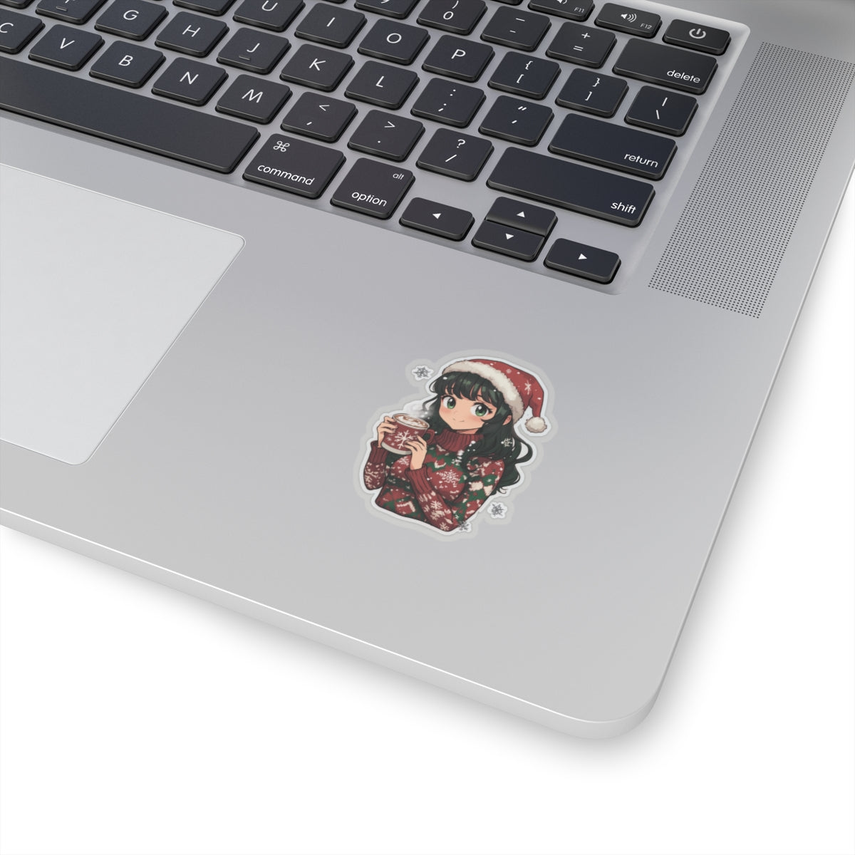 Charming Winter Holiday Kiss-Cut Stickers - Festive Girl with Hot Cocoa