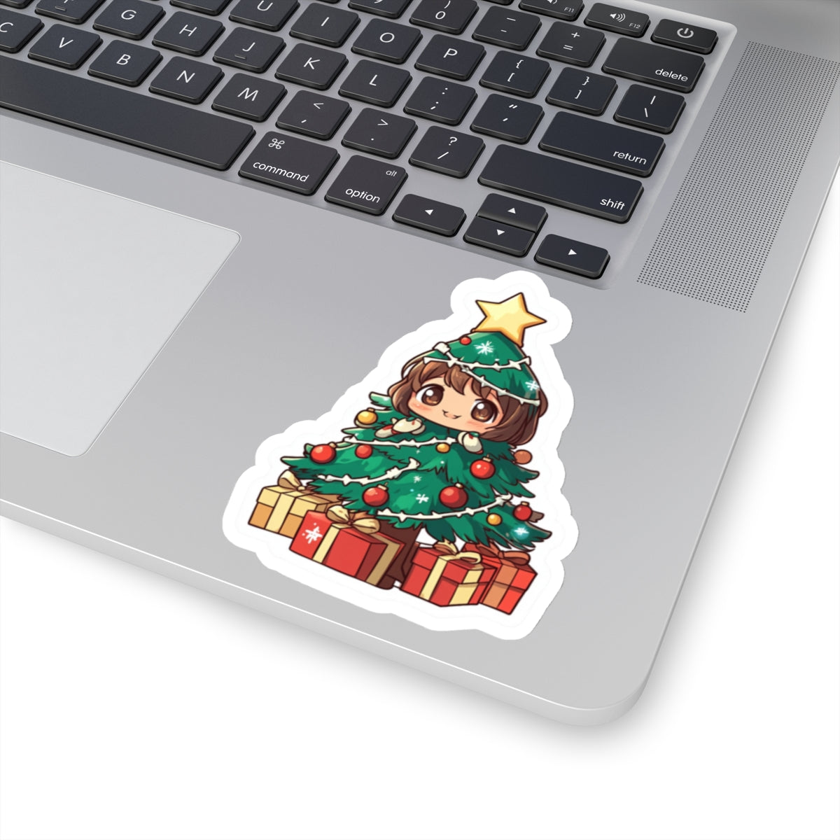 Cute Christmas Tree Girl Kiss-Cut Stickers - Festive Holiday Decor for Laptop, Water Bottle, and Gifts