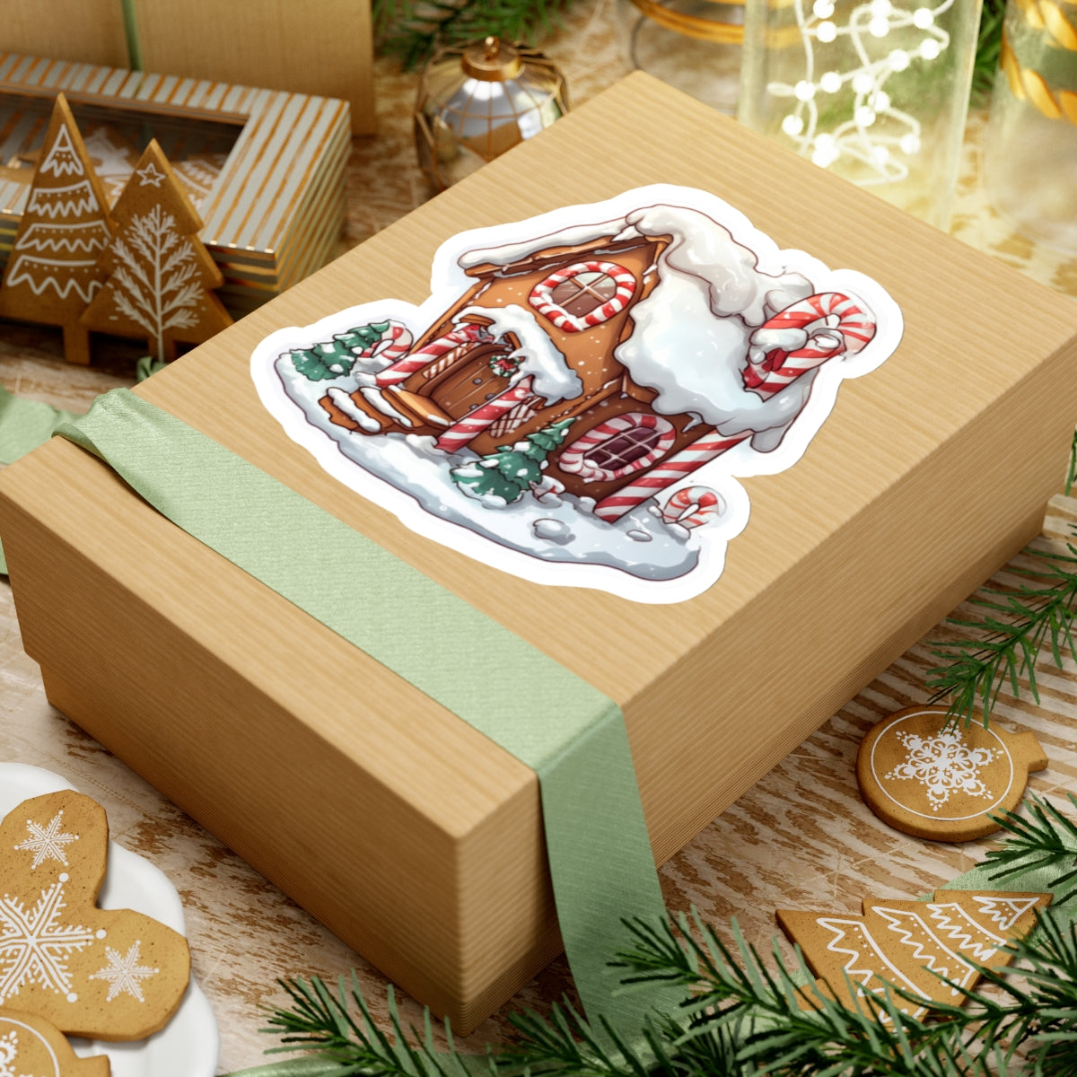 Festive Gingerbread House Kiss-Cut Stickers | Holiday Decor for Laptops and Gifts