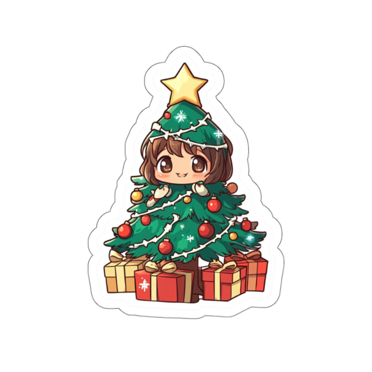 Cute Christmas Tree Girl Kiss-Cut Stickers - Festive Holiday Decor for Laptop, Water Bottle, and Gifts