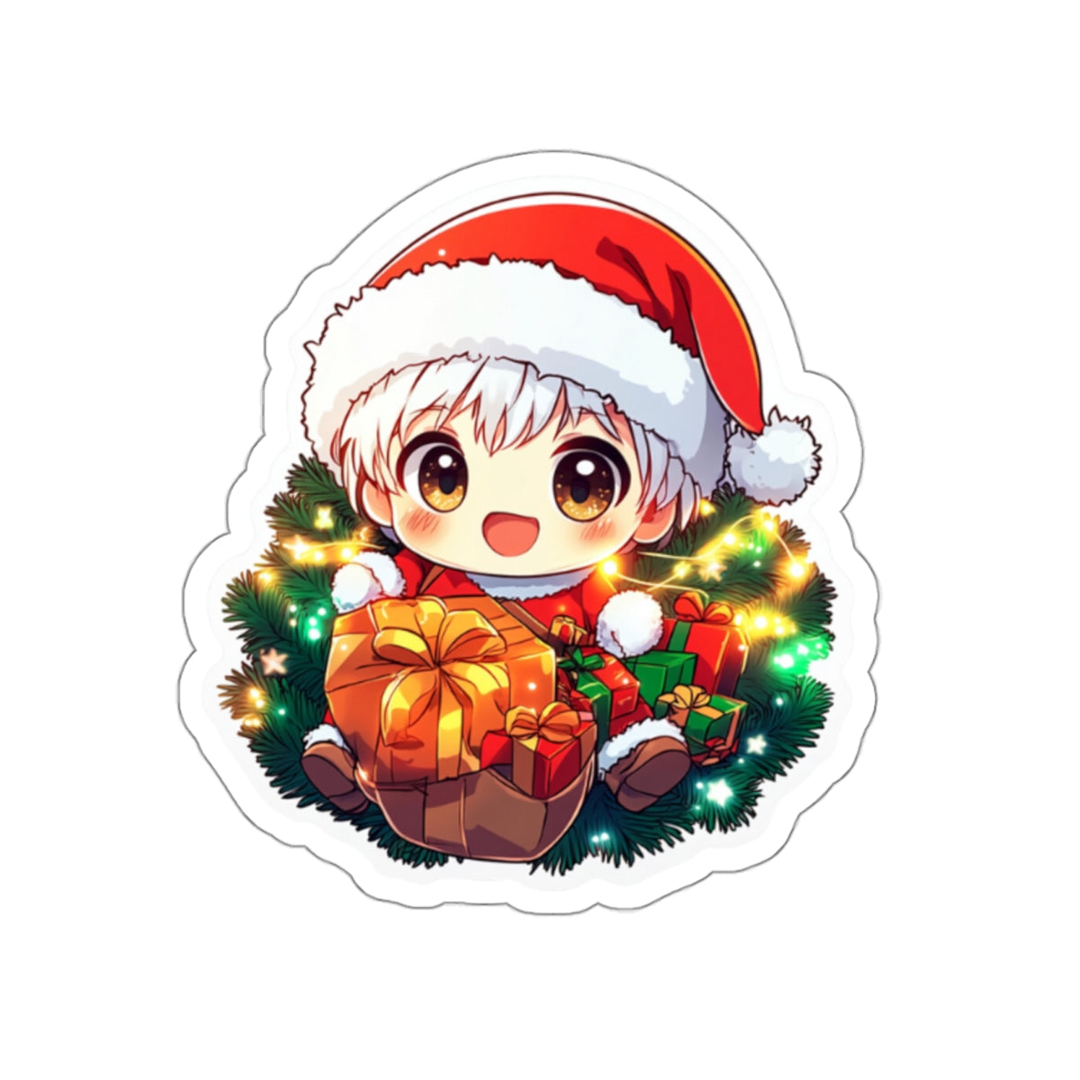 Cute Christmas Kiss-Cut Sticker - Santa Character with Gifts