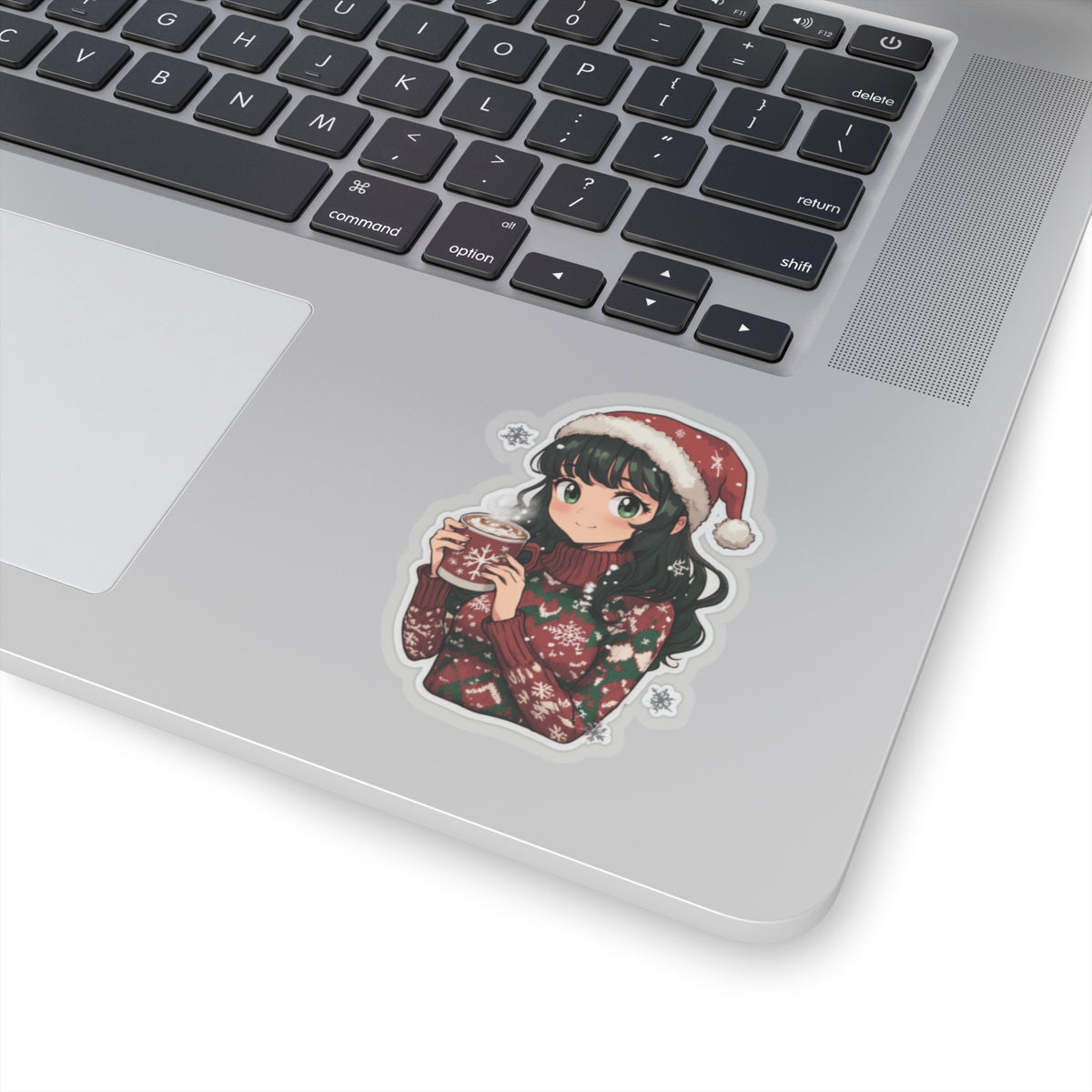 Charming Winter Holiday Kiss-Cut Stickers - Festive Girl with Hot Cocoa