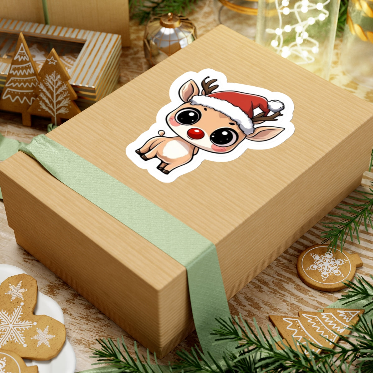 Cute Christmas Reindeer Kiss-Cut Sticker | Holiday Decor for Laptops & Gifts