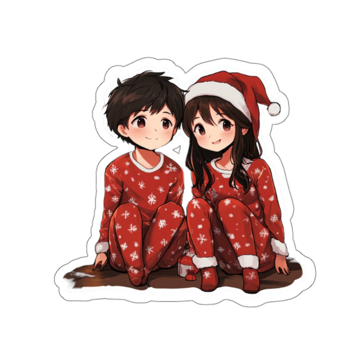 Cute Holiday Pajama Kiss-Cut Stickers - Festive Couple Design for Gifts and Decor