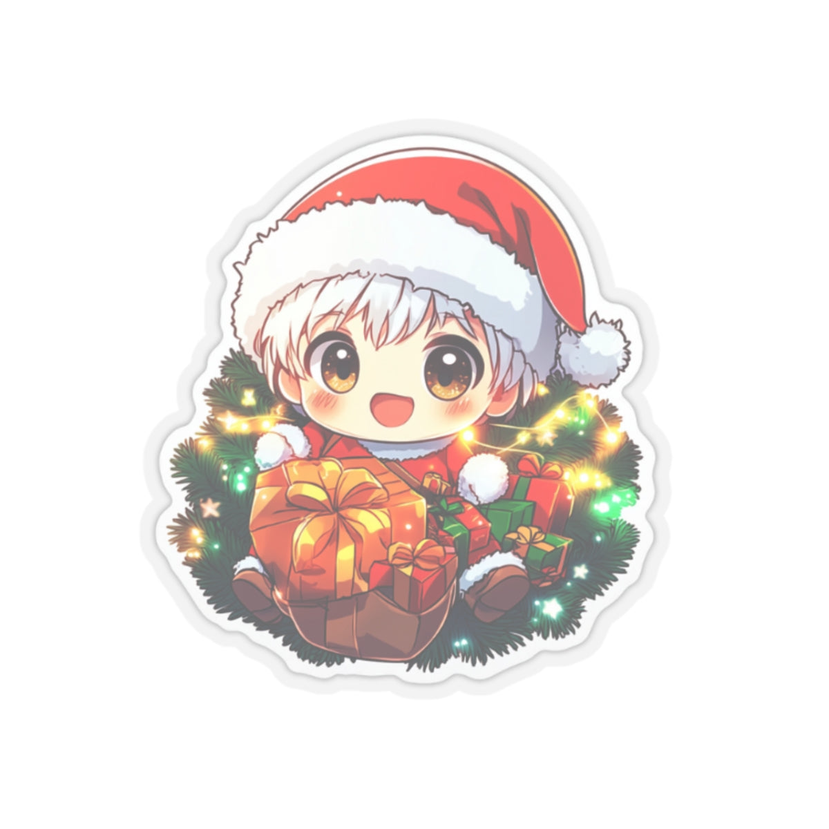 Cute Christmas Kiss-Cut Sticker - Santa Character with Gifts