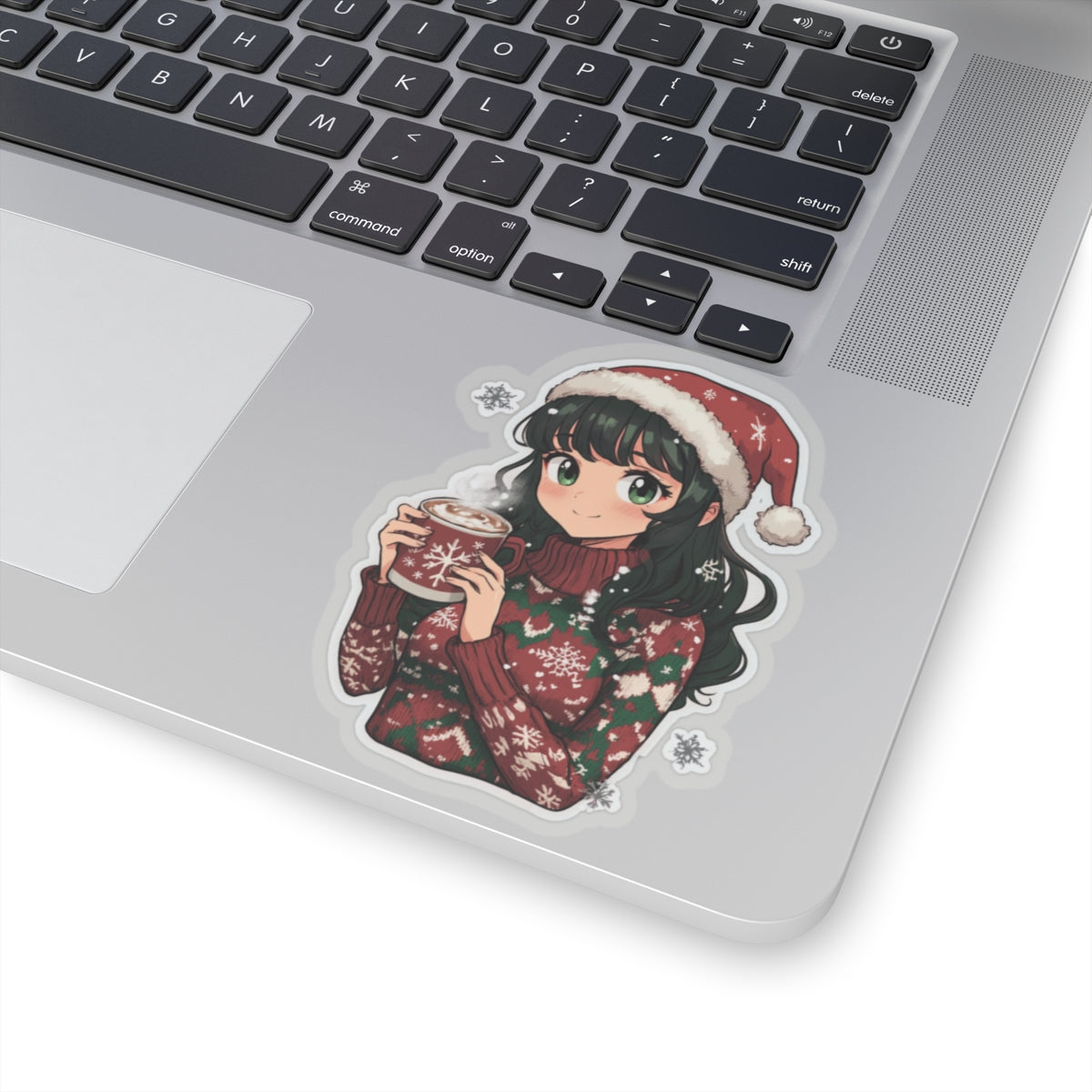 Charming Winter Holiday Kiss-Cut Stickers - Festive Girl with Hot Cocoa