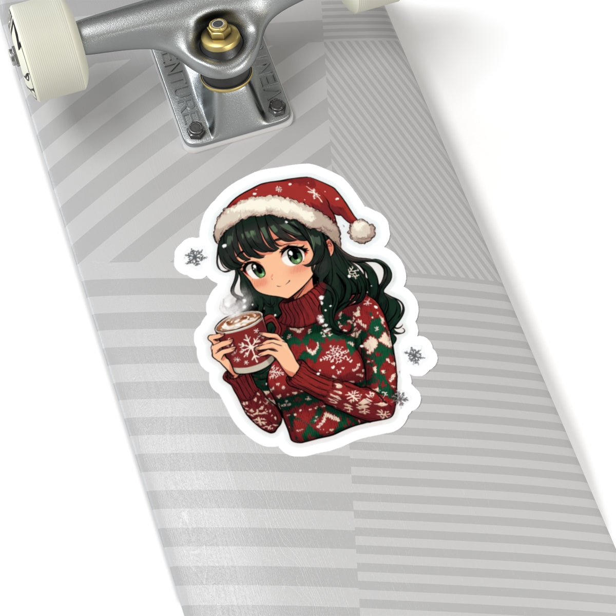 Charming Winter Holiday Kiss-Cut Stickers - Festive Girl with Hot Cocoa