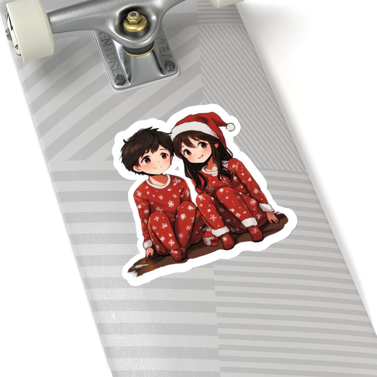 Cute Holiday Pajama Kiss-Cut Stickers - Festive Couple Design for Gifts and Decor