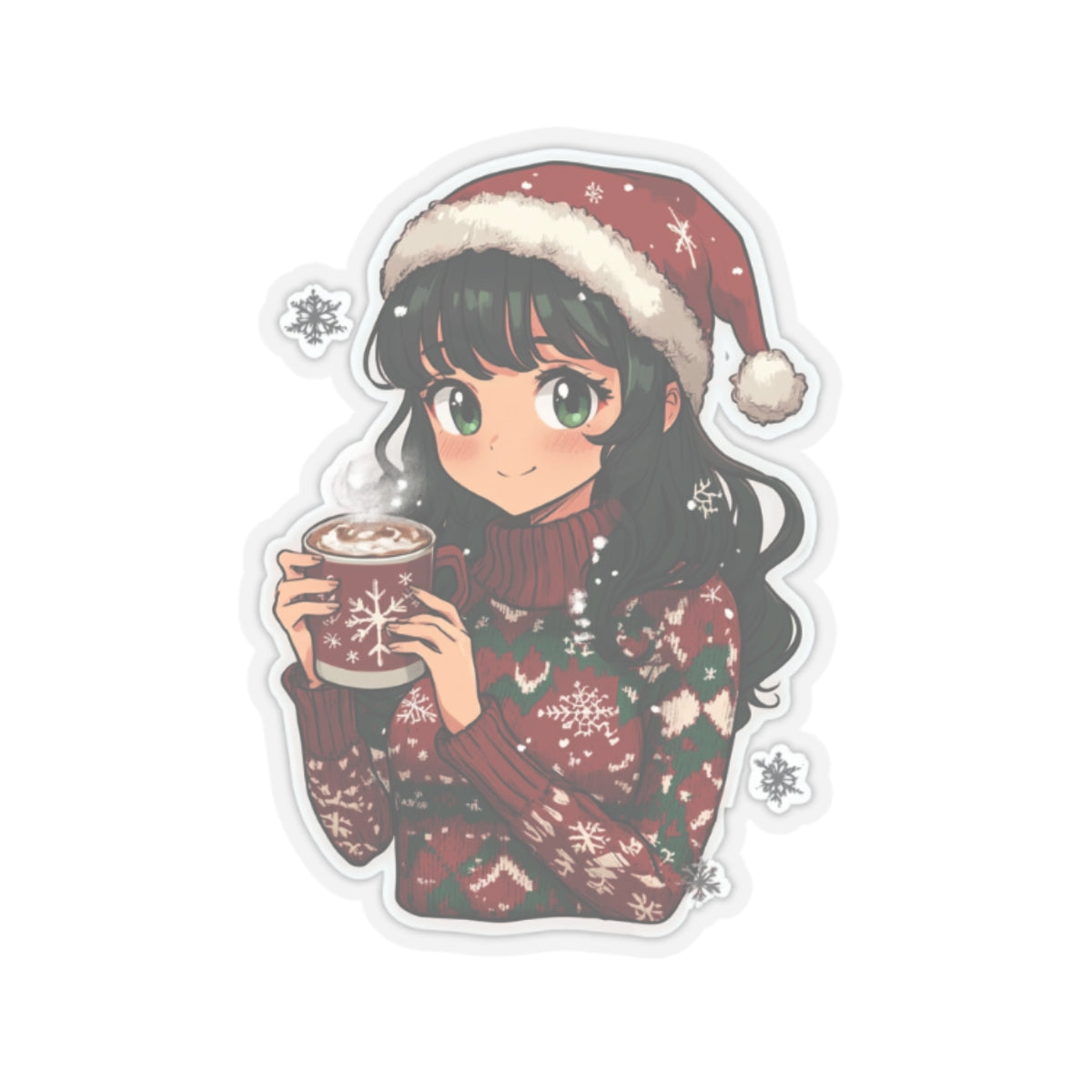 Charming Winter Holiday Kiss-Cut Stickers - Festive Girl with Hot Cocoa