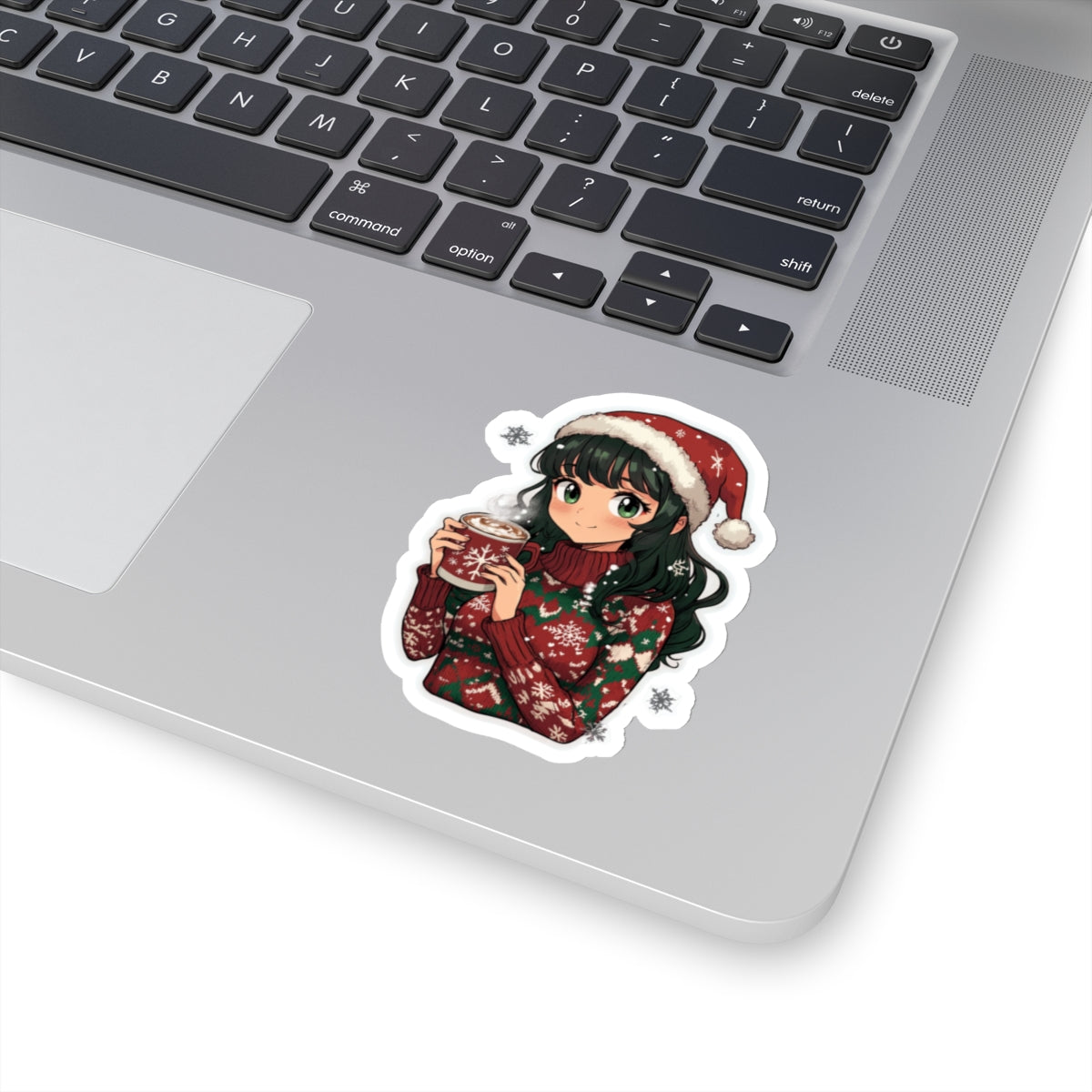 Charming Winter Holiday Kiss-Cut Stickers - Festive Girl with Hot Cocoa