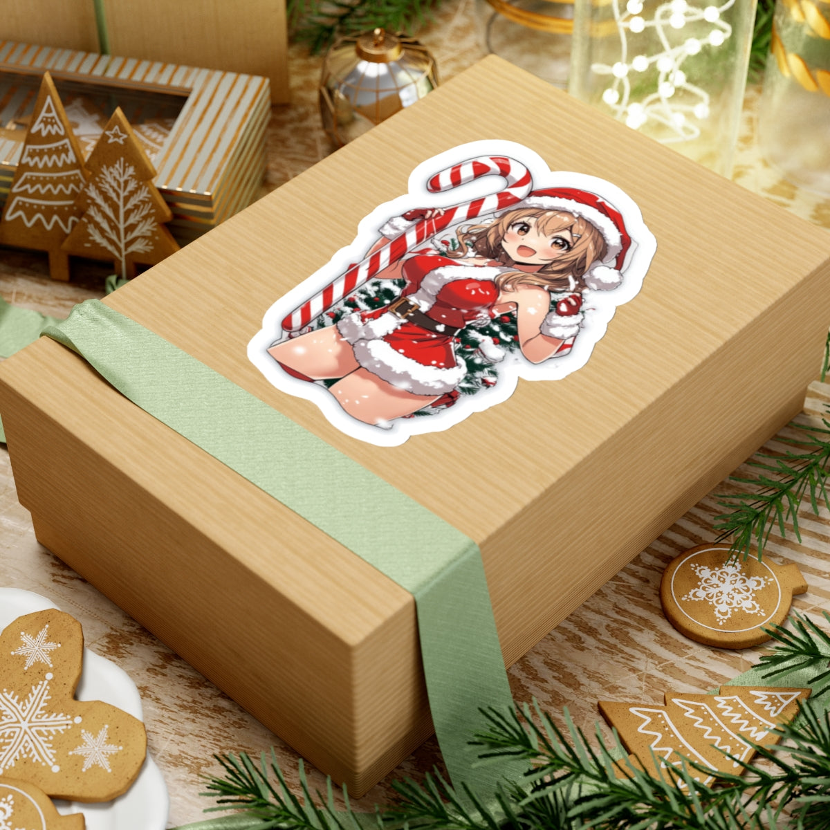 Festive Holiday Kiss-Cut Stickers - Cute Santa Girl Design for Gifting & Decorating