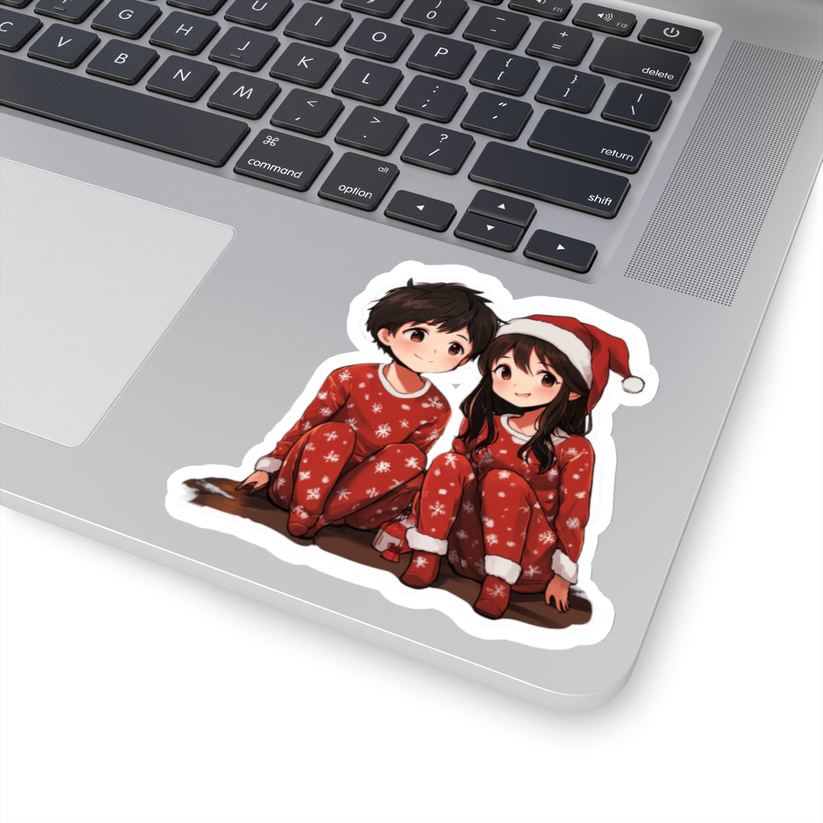 Cute Holiday Pajama Kiss-Cut Stickers - Festive Couple Design for Gifts and Decor